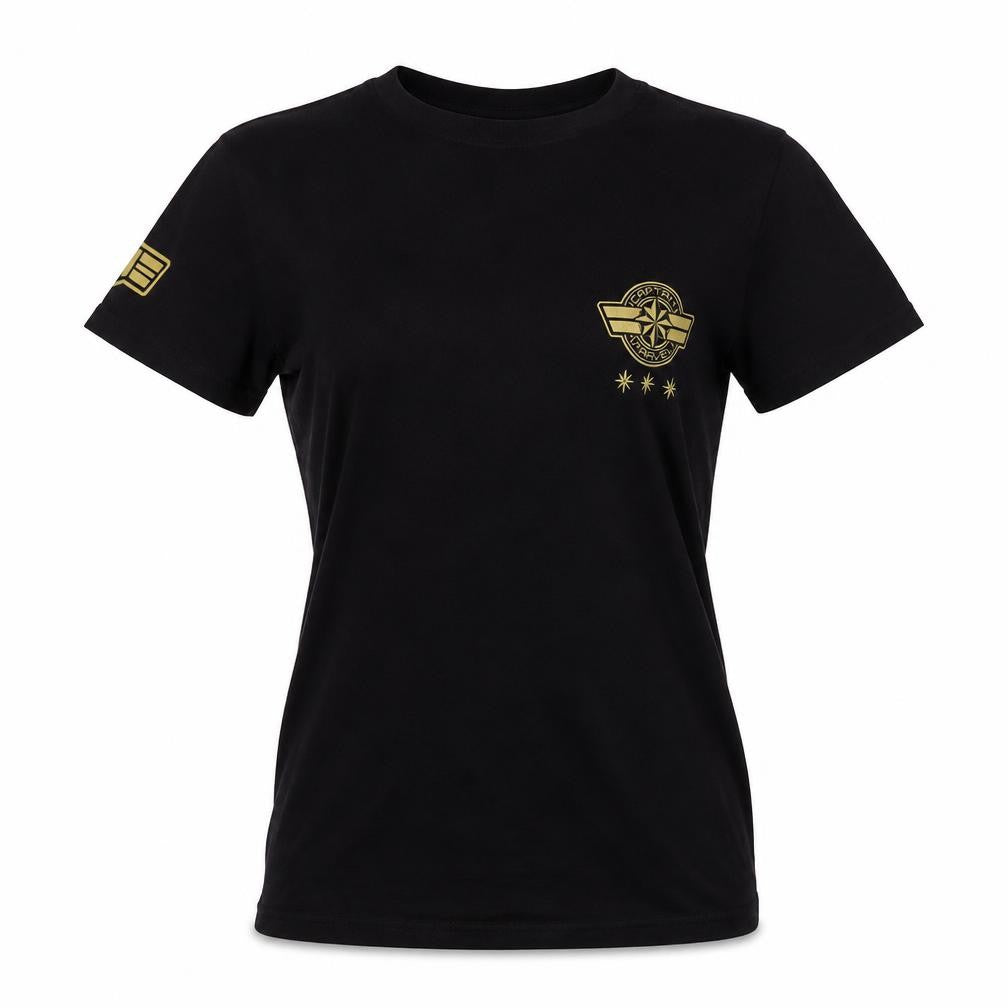 Front view of Marvel Captain Marvel T-Shirt - Black, S, unisex, comics