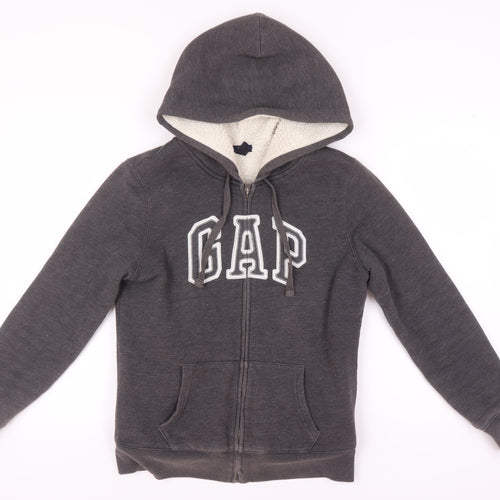 Gap Grey Unisex Hoodie, Size M, Full Zip with Logo