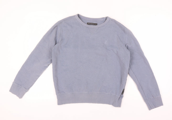French Connection Blue Pullover Sweatshirt - Medium Unisex