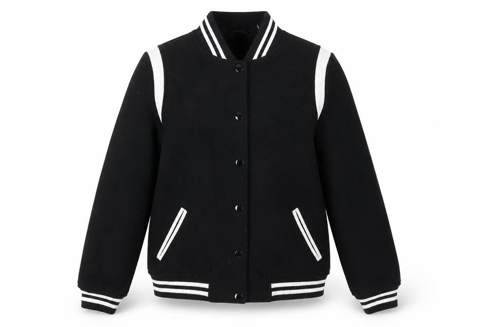 Front view of New Look Women's Black Varsity Jacket, size 8