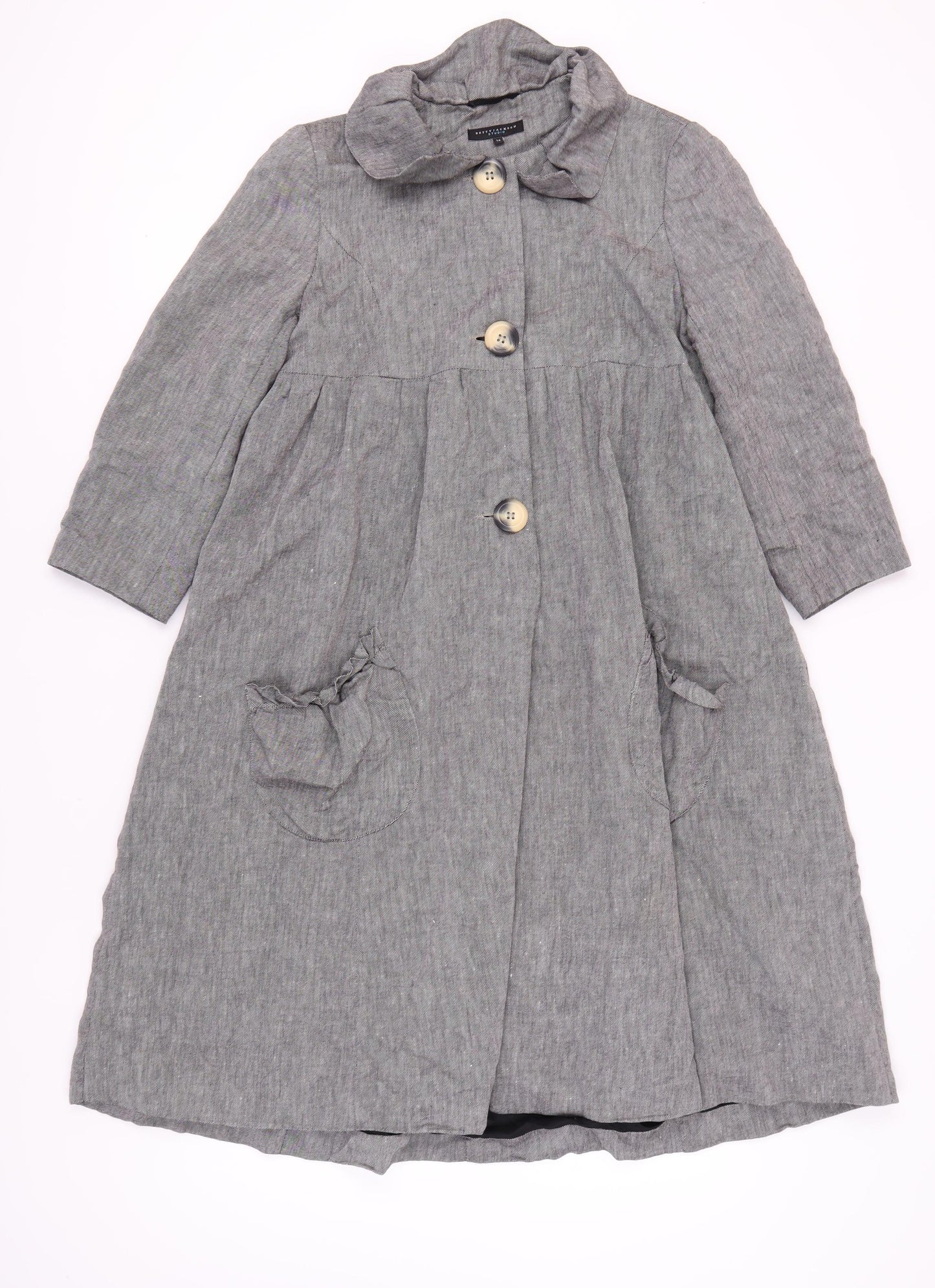 Betty Jackson Studio Women's Grey Linen Coat Size 14