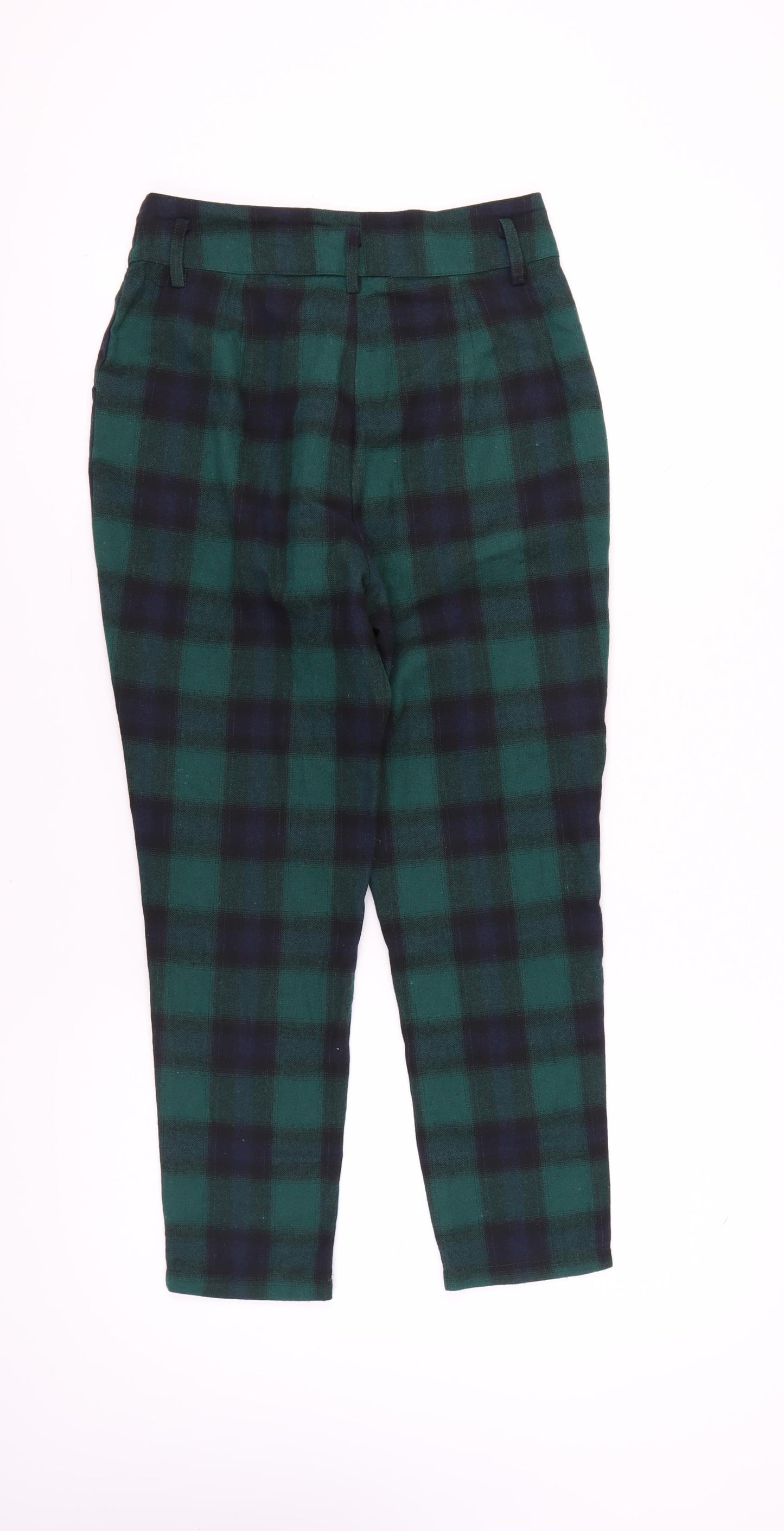 Boohoo Women's Green Plaid Regular Trousers, Size 12