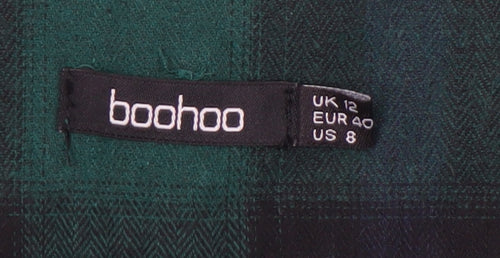 Boohoo Women's Green Plaid Regular Trousers, Size 12