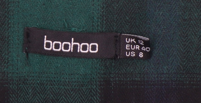 Boohoo Women's Green Plaid Regular Trousers, Size 12