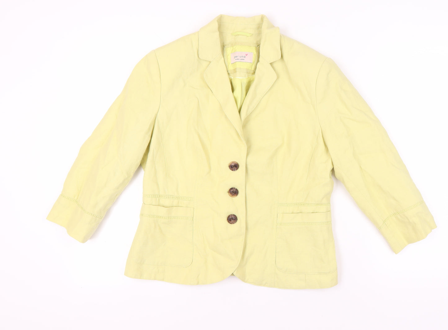 Marks and Spencer Women's Lime Green Linen Blazer - Size 14