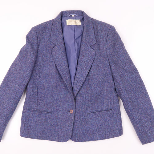 The Edinburgh Woollen Mill Women's Blue Wool Blazer, Size 14, Herringbone Vintage
