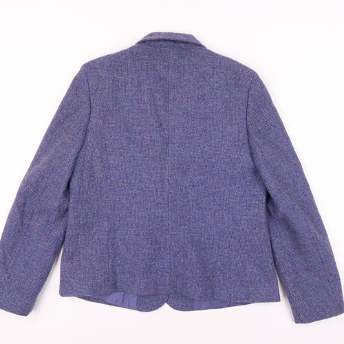 The Edinburgh Woollen Mill Women's Blue Wool Blazer, Size 14, Herringbone Vintage