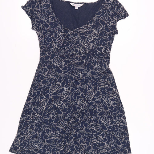 Crew Clothing Co. Women's Blue Floral A-Line V-Neck Dress