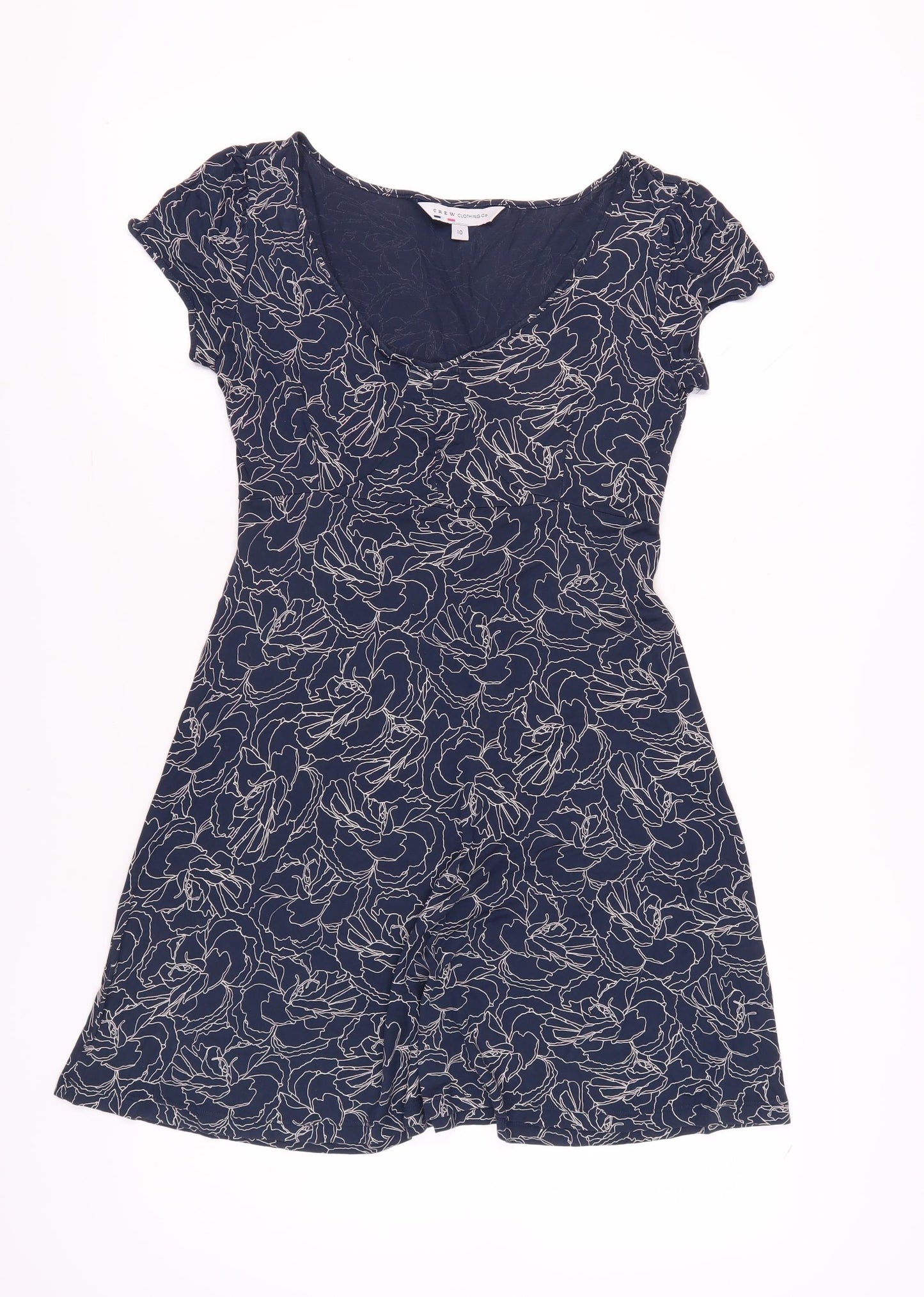 Crew Clothing Co. Women's Blue Floral A-Line V-Neck Dress