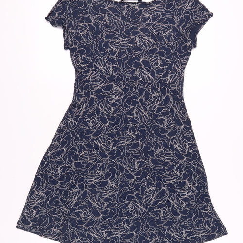 Crew Clothing Co. Women's Blue Floral A-Line V-Neck Dress