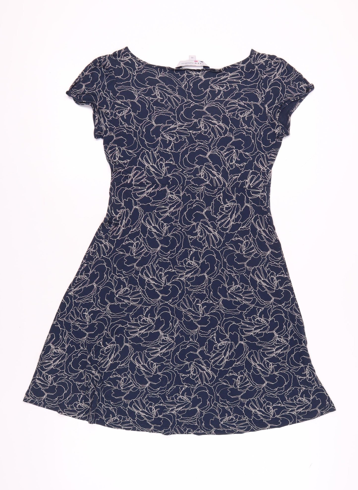 Crew Clothing Co. Women's Blue Floral A-Line V-Neck Dress
