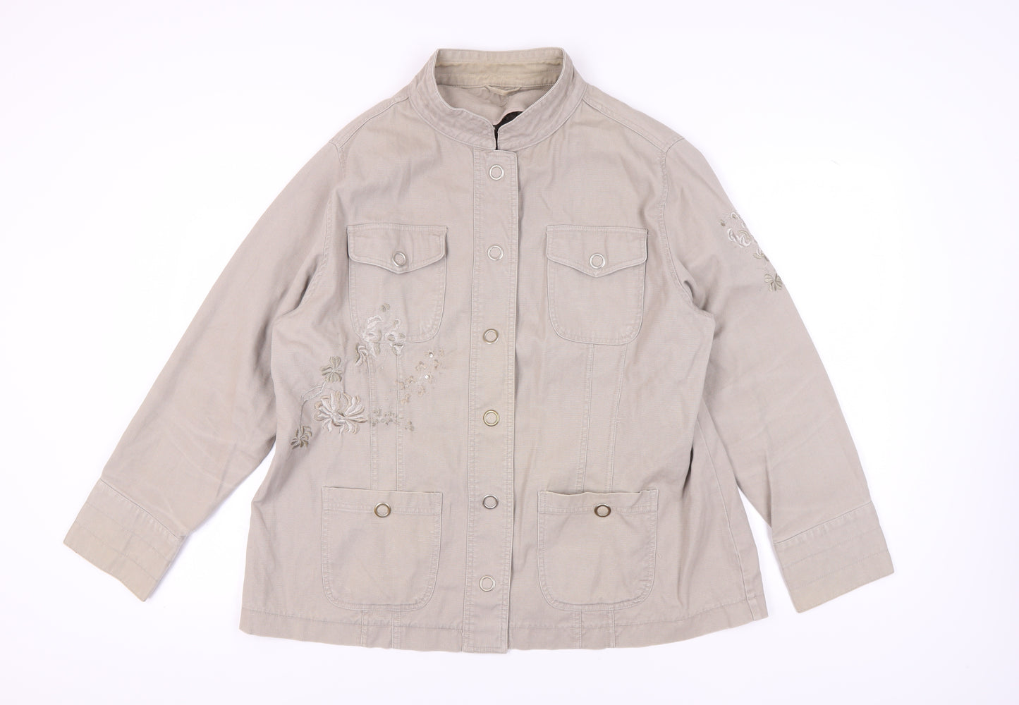 New Look Women's Beige Embroidered Military Jacket Size 24