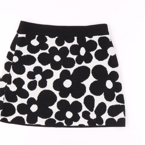H&M Women's Black & White Floral Mini Skirt, XS