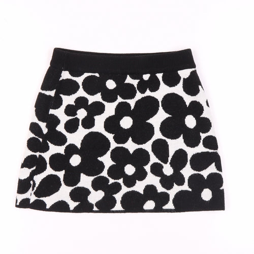 H&M Women's Black & White Floral Mini Skirt, XS