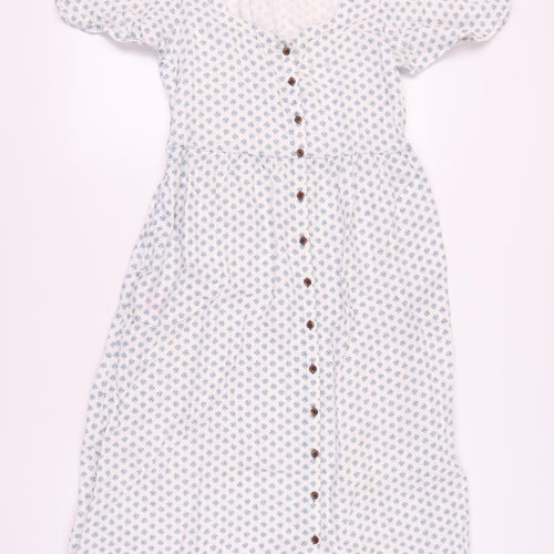 Lands' End Women's White Midi Floral Shirt Dress S