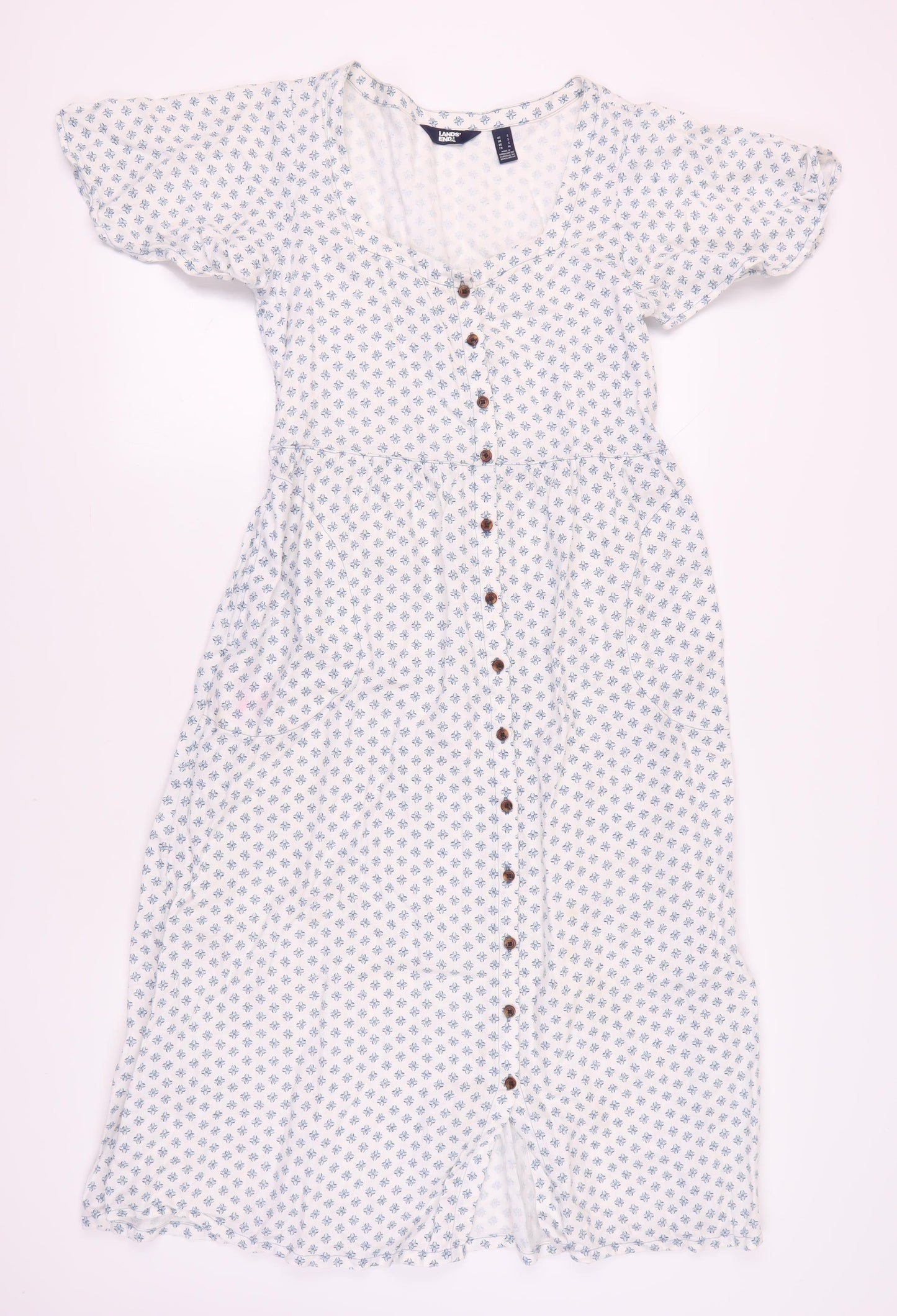 Lands' End Women's White Midi Floral Shirt Dress S