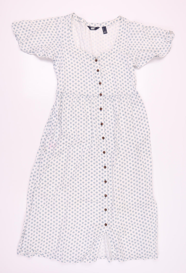 Lands' End Women's White Midi Floral Shirt Dress S