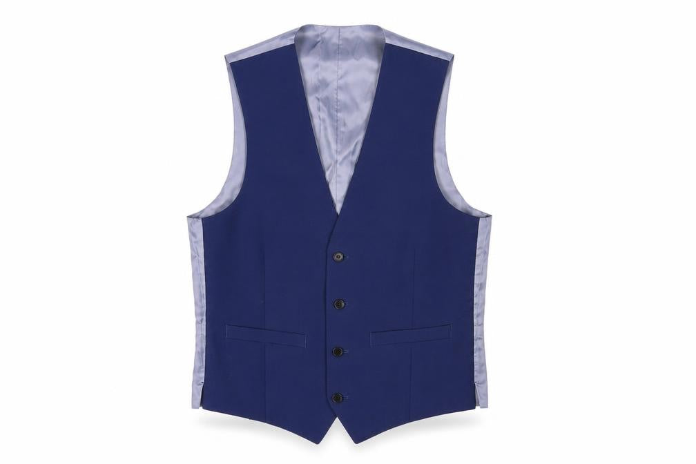 Front view of French Connection Men's Blue Waistcoat, size 38, Regular Fit