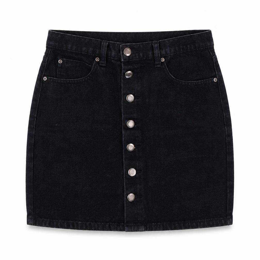 Front view of Beechwood Women's Black Denim Mini Skirt, size 10