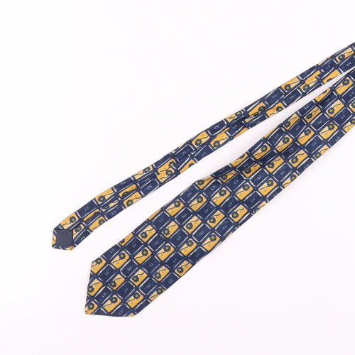 Men's All Silk Geometric Tie in Blue and Gold, Made in England