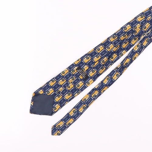 Men's All Silk Geometric Tie in Blue and Gold, Made in England