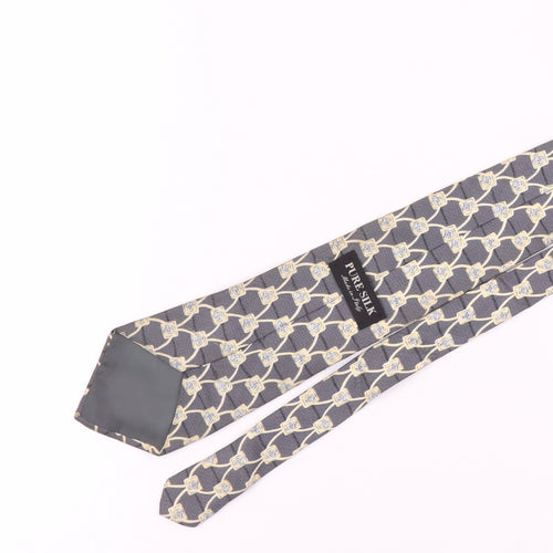 Pure Silk Men's Grey Geometric Designer Tie