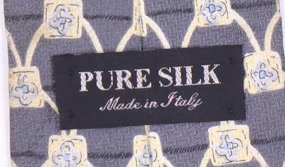 Pure Silk Men's Grey Geometric Designer Tie