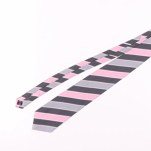 Thomas Nash Men's Pink Grey Striped Polyester Tie