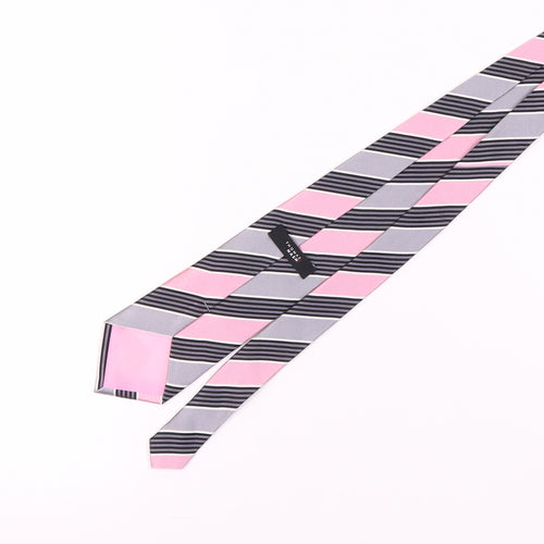 Thomas Nash Men's Pink Grey Striped Polyester Tie