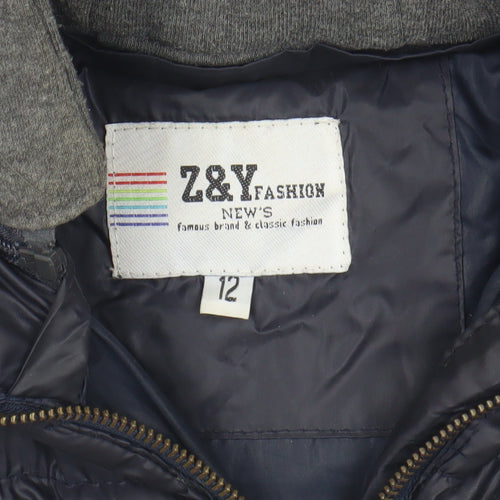 Z&Y Fashion Boys Black Puffer Jacket with Hood 12 Years