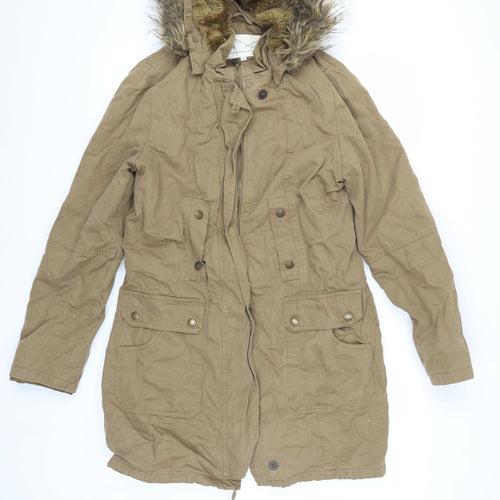 Linea Women's Brown Parka Jacket with Fur Trim, Size 8