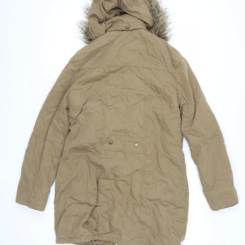 Linea Women's Brown Parka Jacket with Fur Trim, Size 8