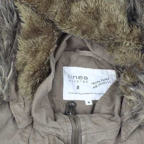 Linea Women's Brown Parka Jacket with Fur Trim, Size 8