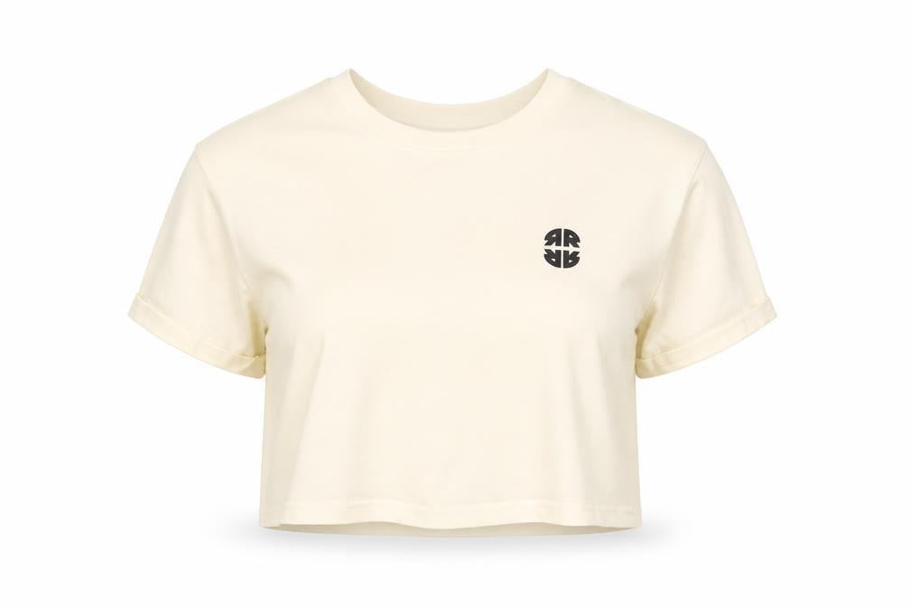Front view of River Island Women's Beige Cropped T-Shirt, size 10