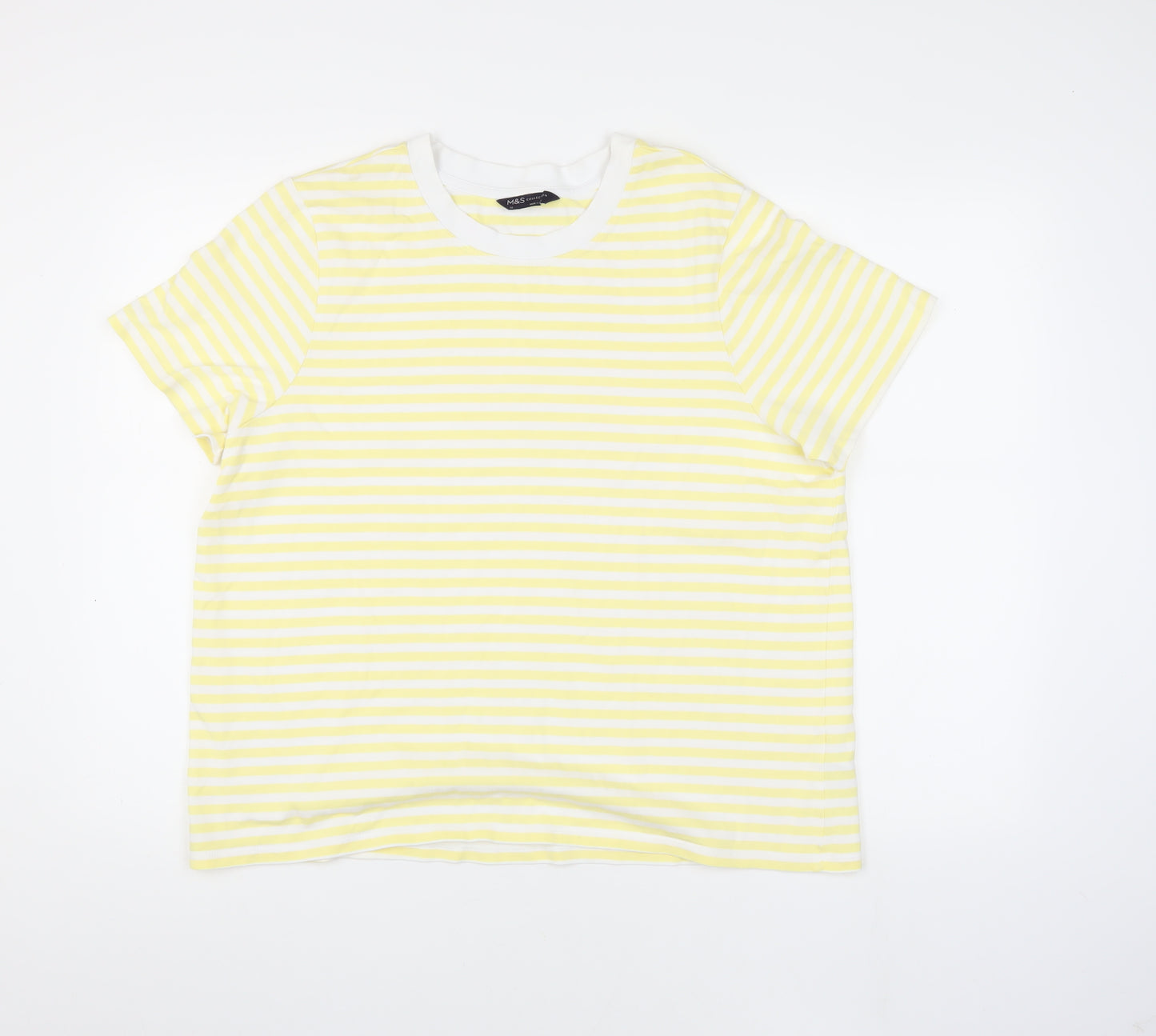Marks and Spencer Women's Yellow Striped T-Shirt Size 16