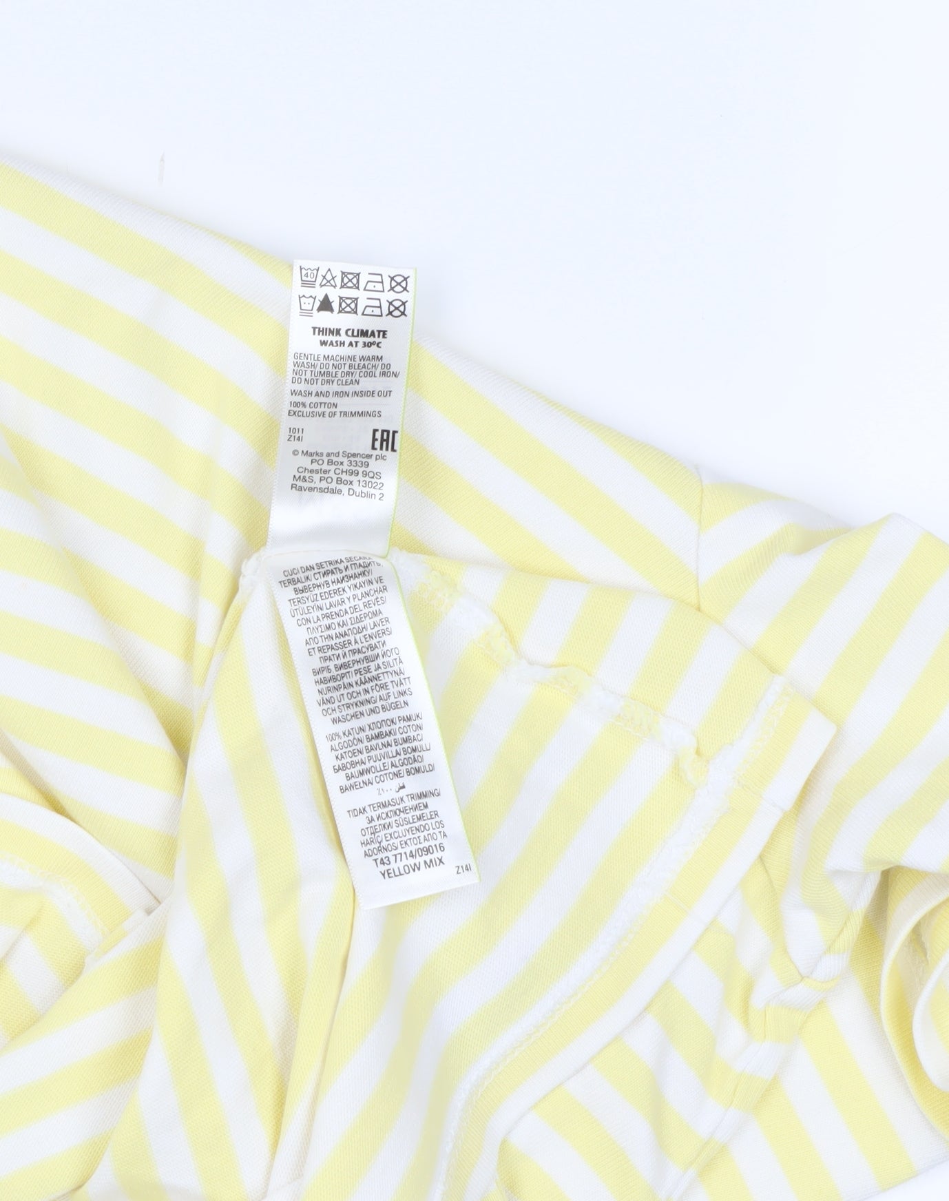 Marks and Spencer Women's Yellow Striped T-Shirt Size 16
