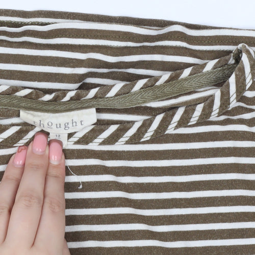 Thought Women's Brown Striped T-Shirt, Size 12