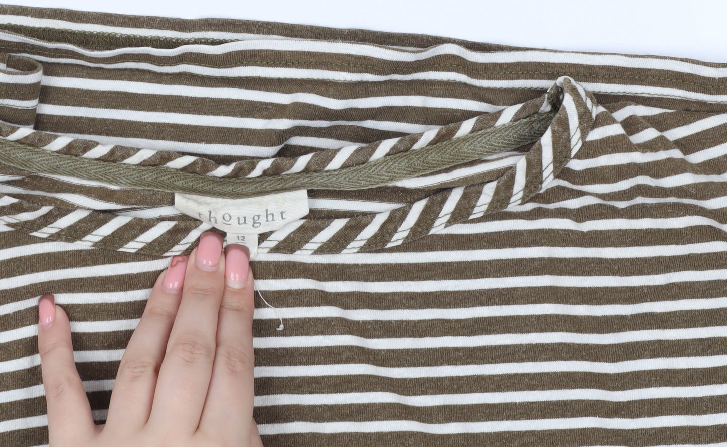 Thought Women's Brown Striped T-Shirt, Size 12