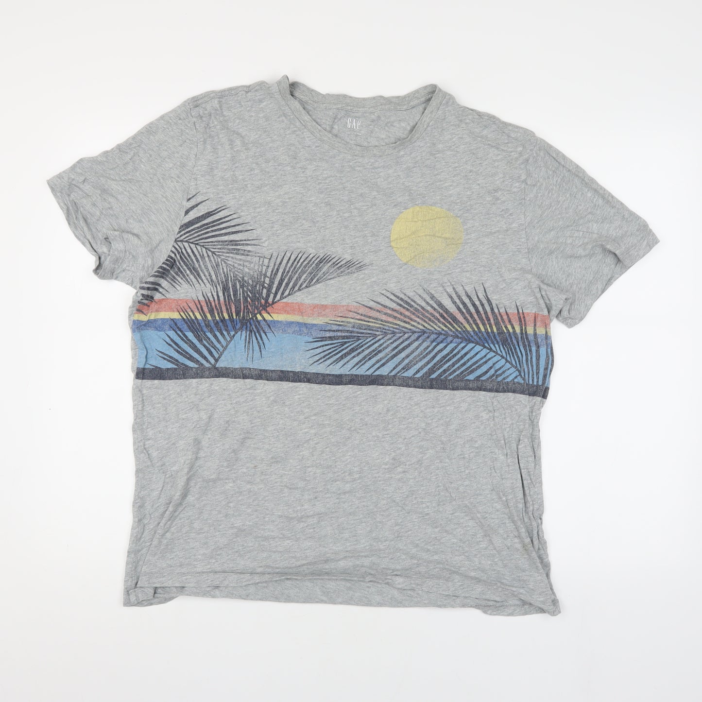 GAP Men's Grey Graphic Beach T-Shirt, Size L, Comfortable Fit