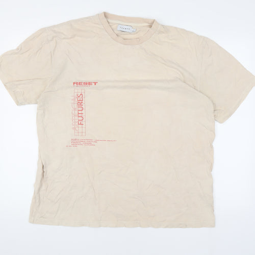 Topman Men's Beige Graphic Print T-Shirt L