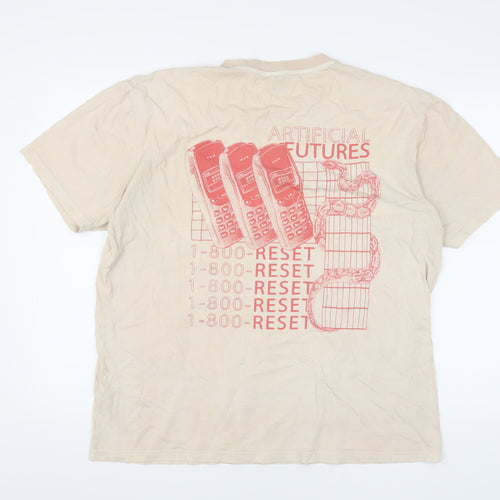 Topman Men's Beige Graphic Print T-Shirt L