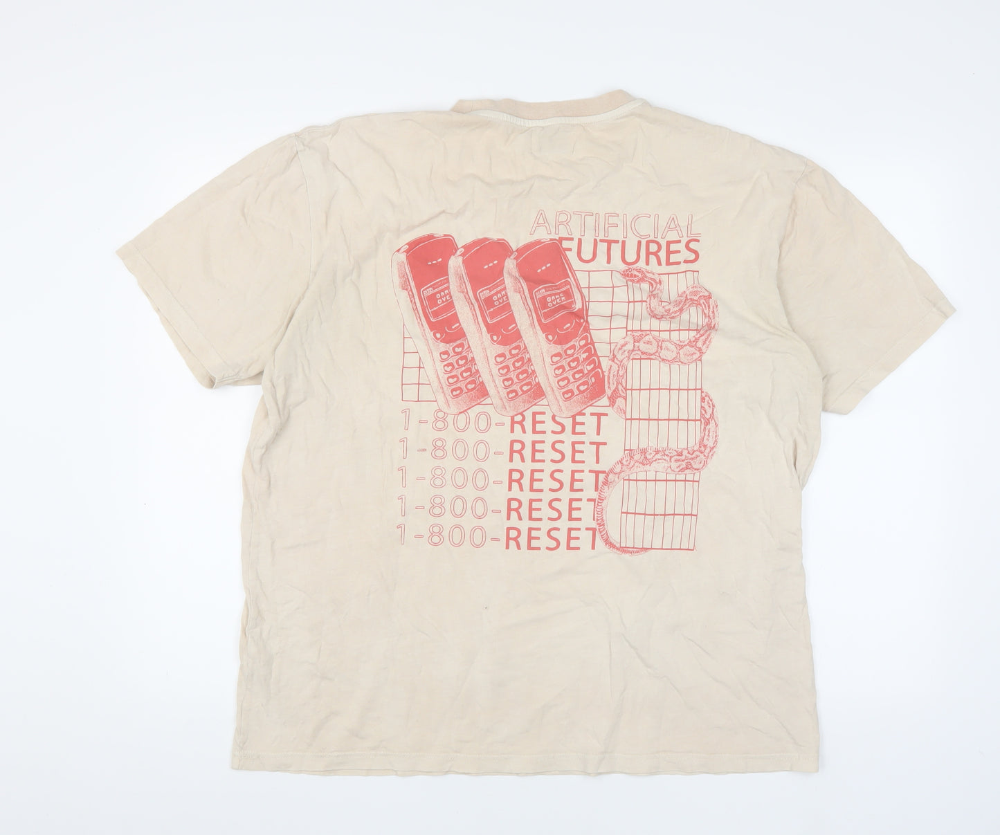 Topman Men's Beige Graphic Print T-Shirt L