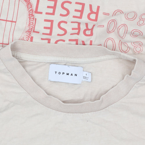 Topman Men's Beige Graphic Print T-Shirt L