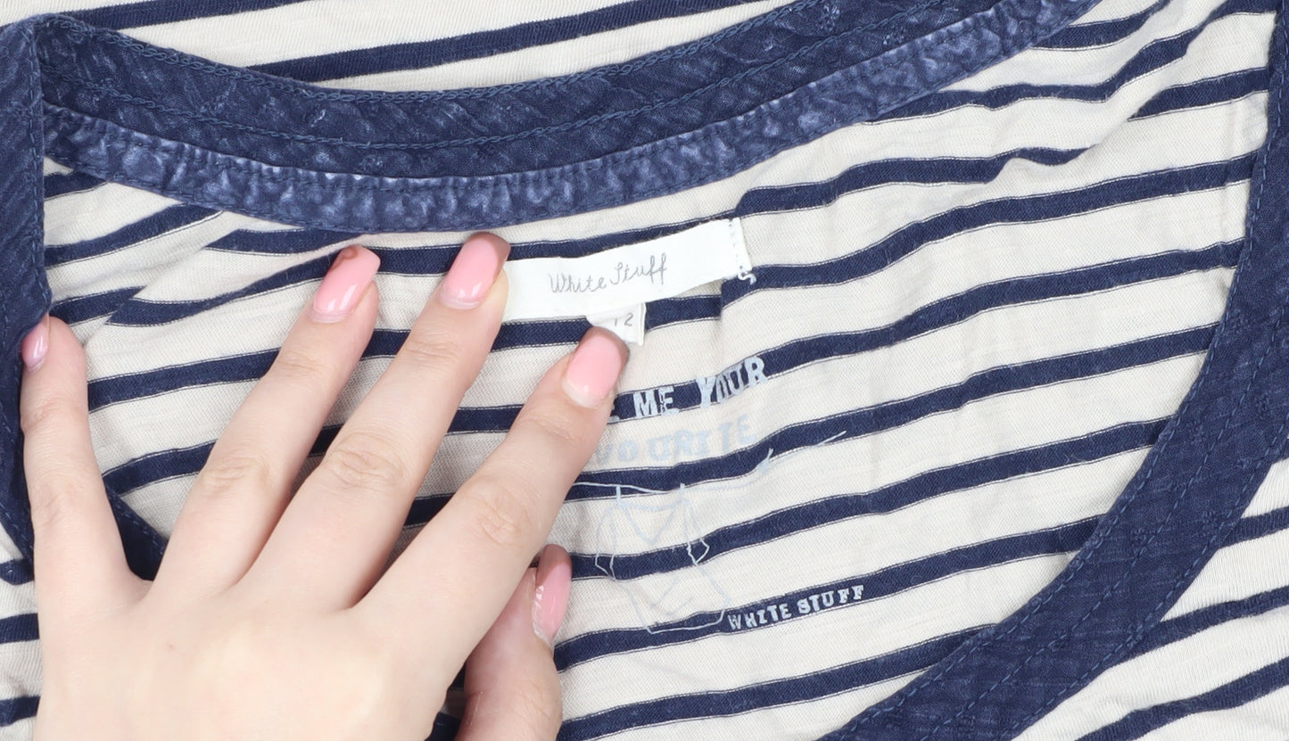 White Stuff Women's Blue Striped Tank, Size 12, Cotton