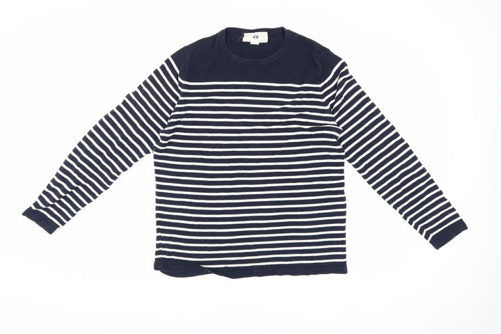 H&M Unisex Adults Blue Striped Pullover Jumper M