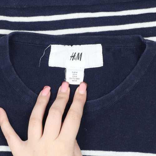 H&M Unisex Adults Blue Striped Pullover Jumper M