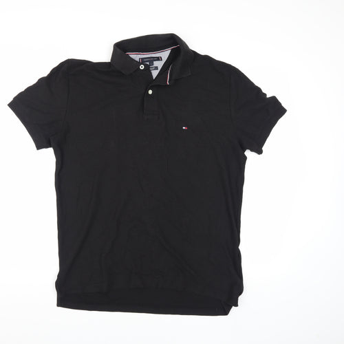 Tommy Hilfiger Men's Black Polo - Size L, Regular Fit