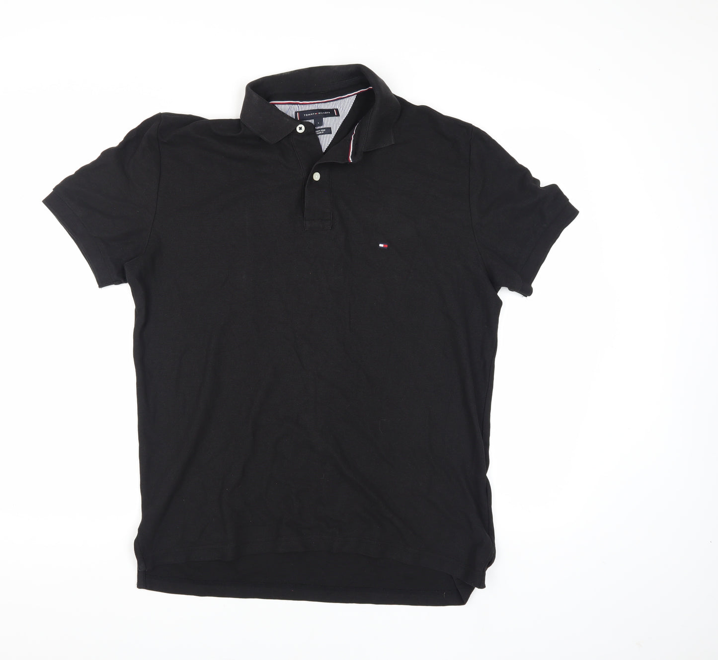 Tommy Hilfiger Men's Black Polo - Size L, Regular Fit