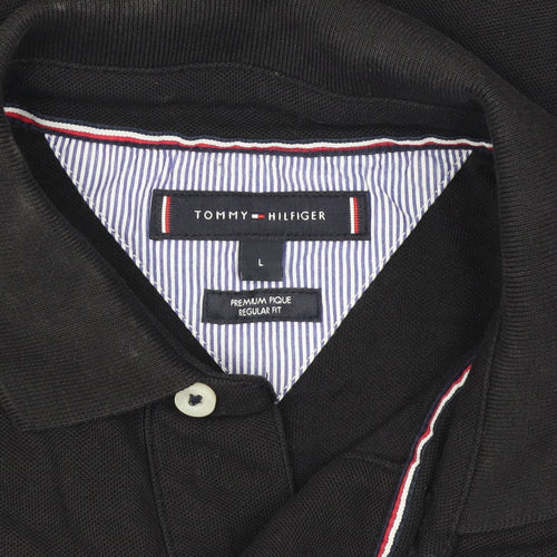 Tommy Hilfiger Men's Black Polo - Size L, Regular Fit