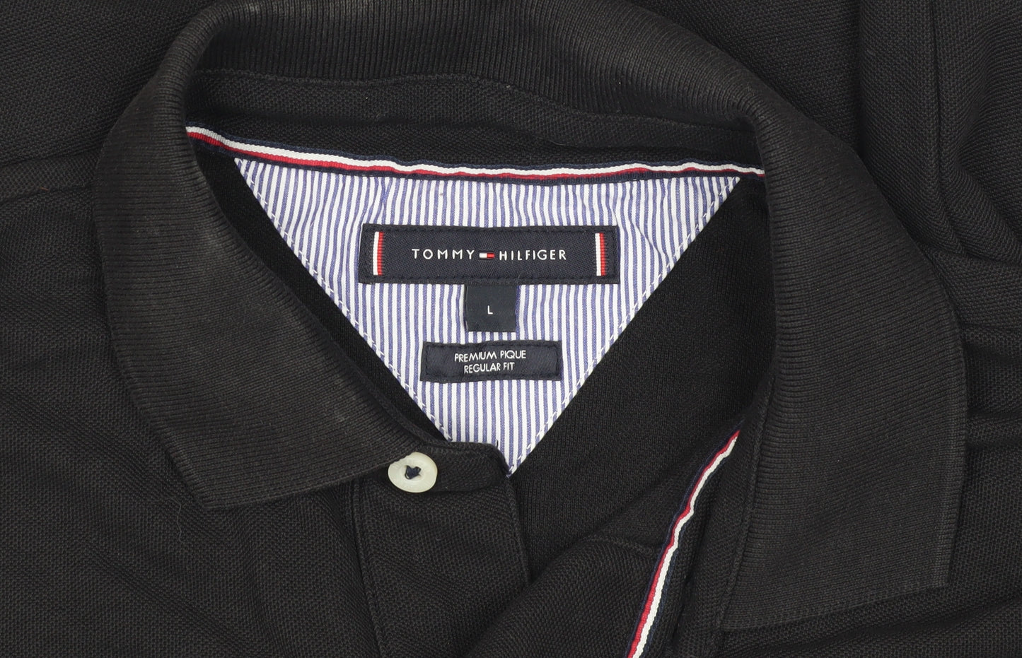 Tommy Hilfiger Men's Black Polo - Size L, Regular Fit